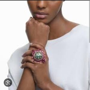Swarovski Curiosa Pink Green Cocktail Gold Ring NEW